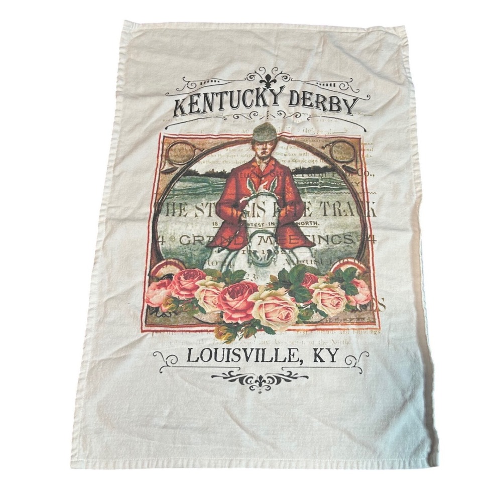 Kentucky Derby Louisville KY Horse Racing Souvenir Cotton Hand Towel White Rose